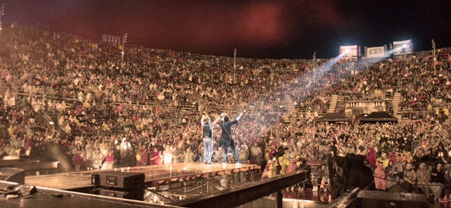 Hotei performs with Zucchero in Arena Di Verona, Italy